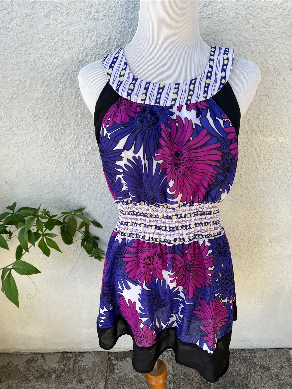 Apostrophe Purple & Pink Floral Sleeveless Tunic Top SZ: M